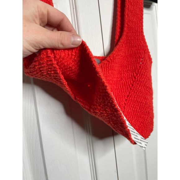 NEW Urban Outfitters Red Orange Knit Crochet Stretchy Crop Top Tank Size Small - Picture 5 of 9